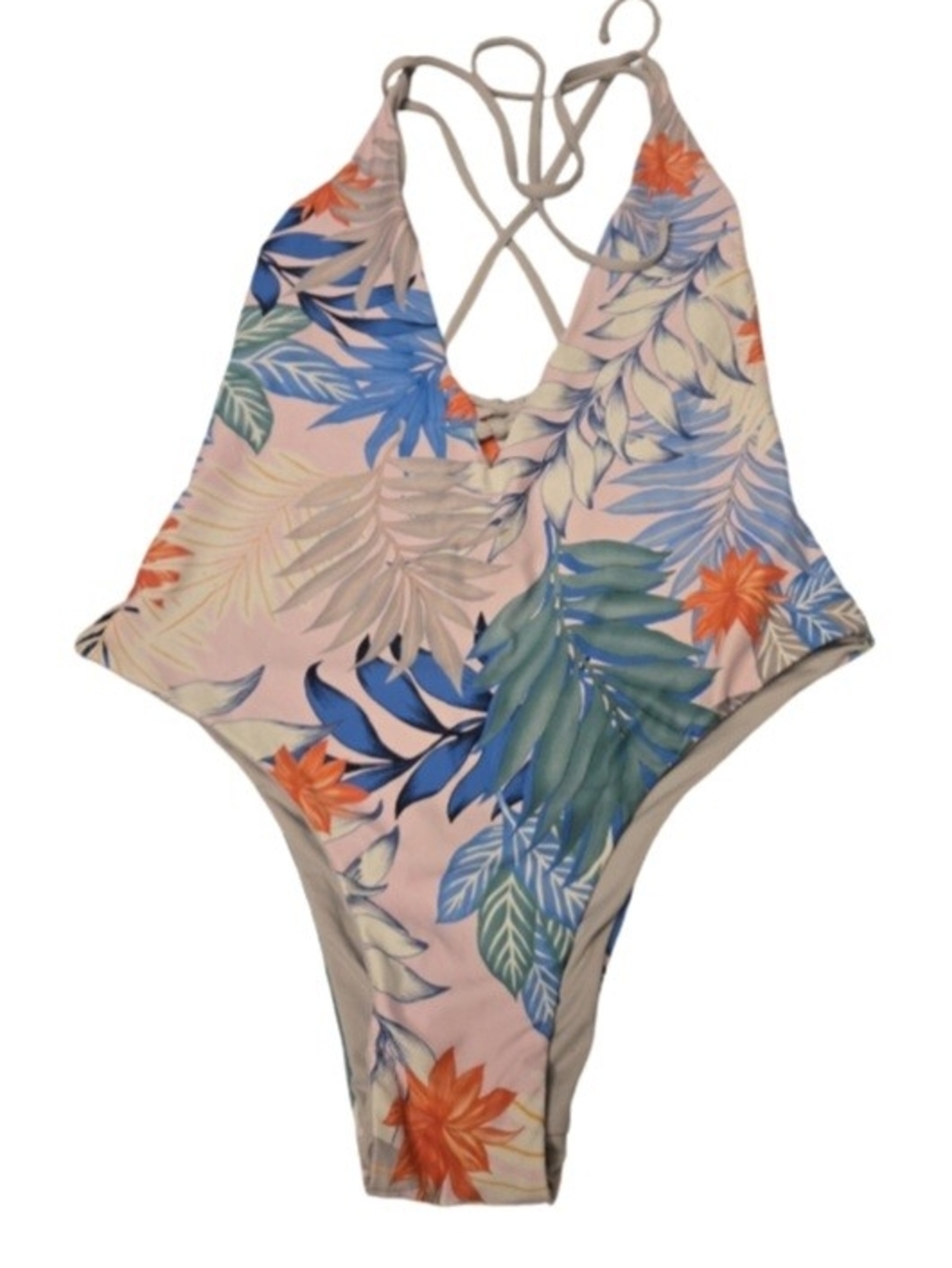 B. Swim Lush Plunge Pink Tropical Leaf Floral One-Piece Swimsuit